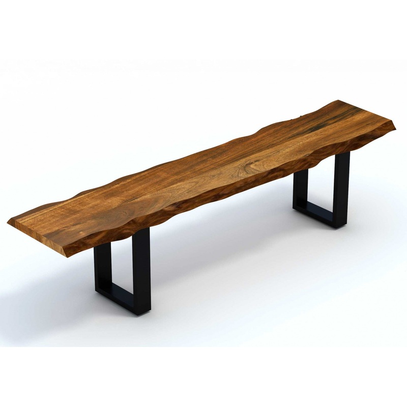 87" Live Edge Acacia Wood Bench With Black Metal Legs By Homeroots