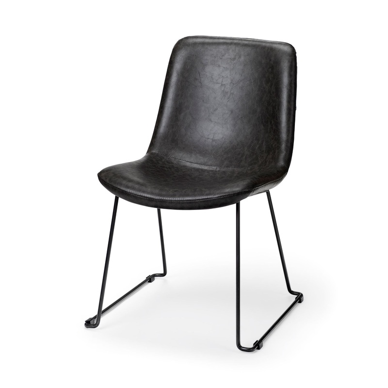 Black Faux Leather Seat With Black Iron Frame Dining Chair By Homeroots - 380429
