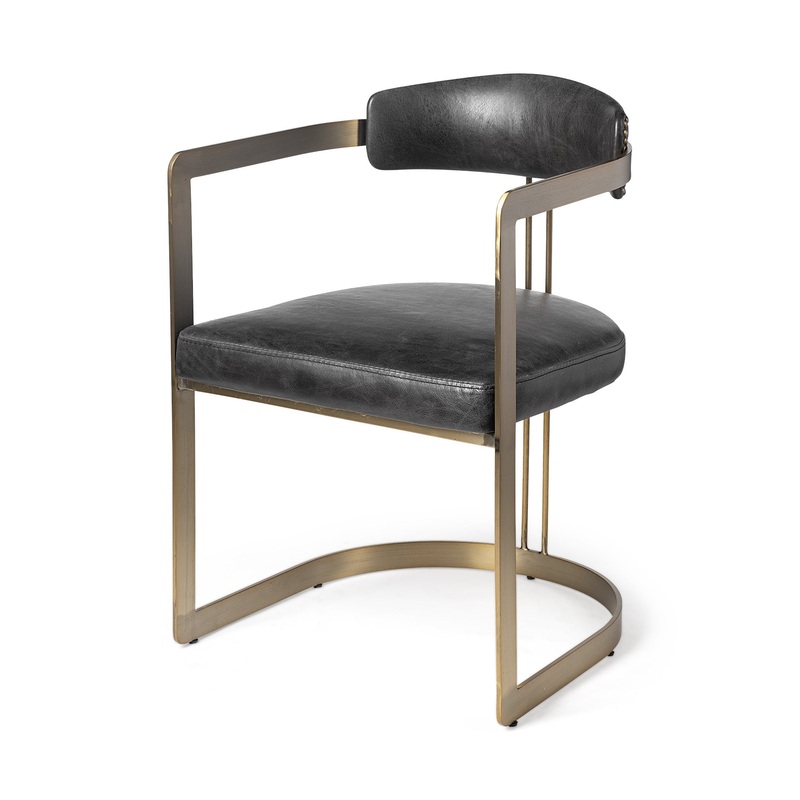 Black Leather Seat With Gold Iron Frame Dining Chair By Homeroots