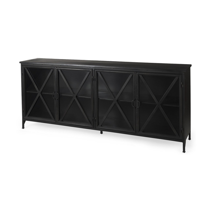 Black Solid Metallic Bronze Finish Sideboard With 4 Glass Cabinet Doors By Homeroots