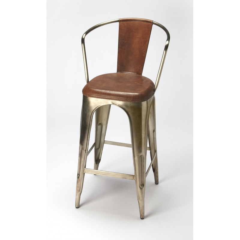 Brown Leather And Iron Bar Stool By Homeroots - 389035