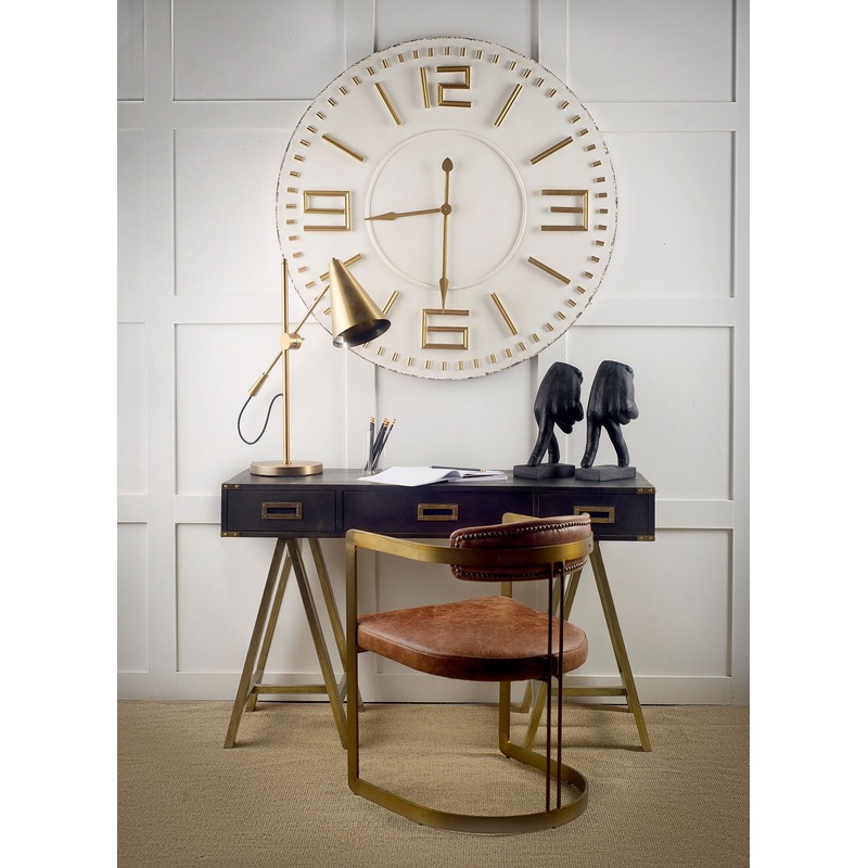 Brown Leather Seat With Gold Iron Frame Dining Chair By Homeroots