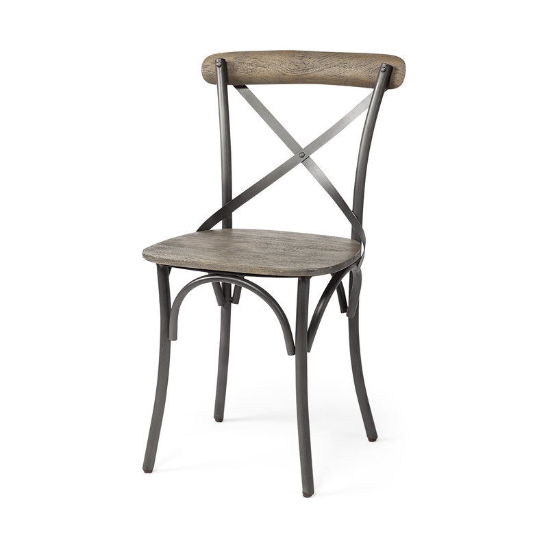 Brown Solid Wood Seat With Grey Iron Frame Dining Chair By Homeroots