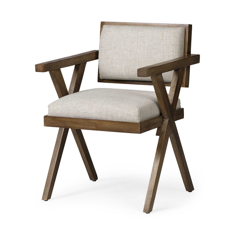 Cream Fabric Wrap With Medium Brown Wooden Frame Dining Chair By Homeroots