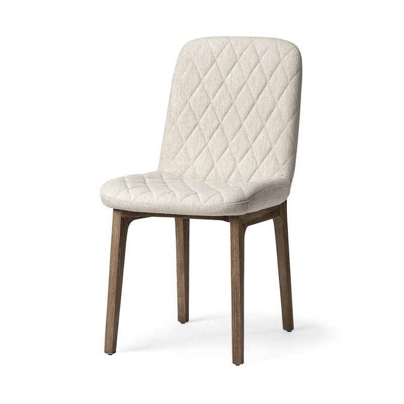 Diamond Tuffed Cream Fabric Wrap With Brown Wood Base Dining Chair By Homeroots