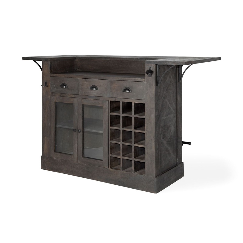 Gray Solid Wood Kitchen Island With Wine Bottle Storage By Homeroots