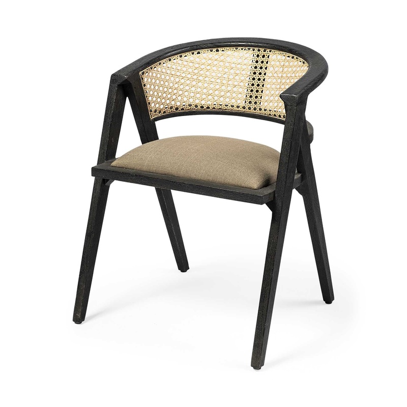 Grey Linen With Black Wooden Frame Wrap Seat Dining Chair By Homeroots