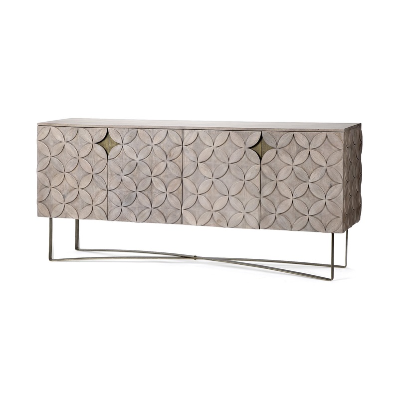 Light Brown Solid Mango Wood Finish Sideboard With 4 Cabinet Doors By Homeroots