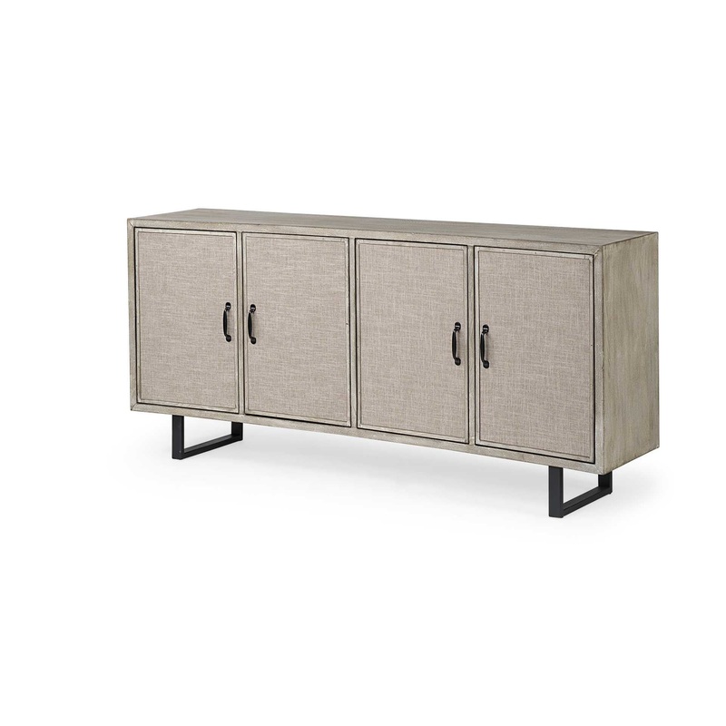 Light Brown Solid Wood Sideboard With 4 Fabric Covered Cabinet Doors By Homeroots