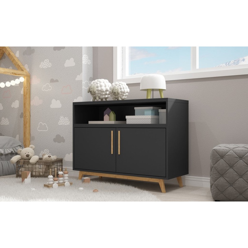 Modern Black And Natural Two Door Console Table By Homeroots