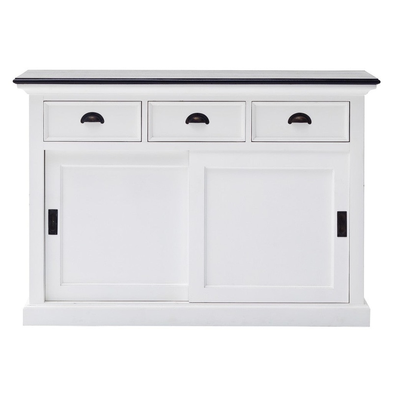 Modern Farmhouse Black And White Buffet Server With Sliding Doors By Homeroots