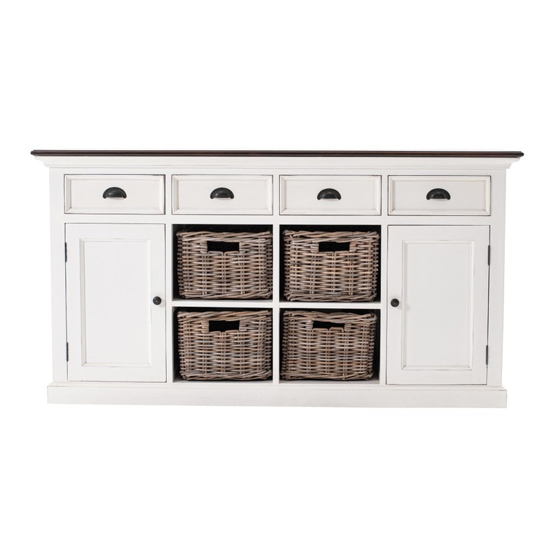 Modern Farmhouse Brown And White Buffet Server With Baskets By Homeroots