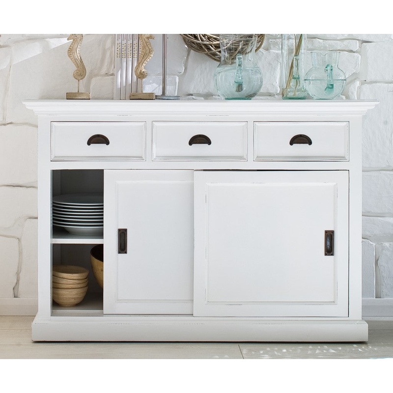 Modern Farmhouse White Buffet Server With Sliding Doors By Homeroots