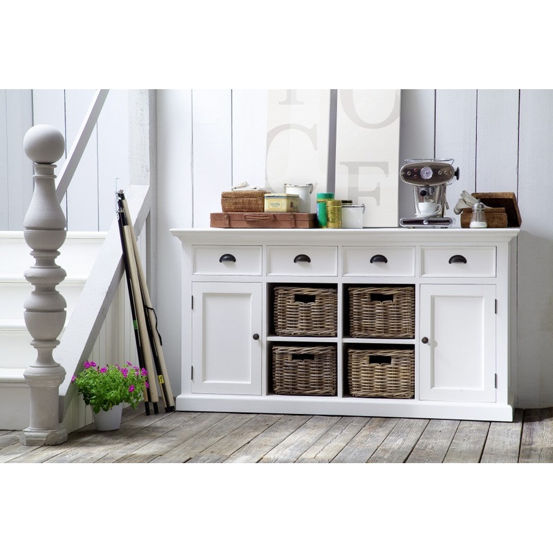 Modern Farmhouse White Buffet With Baskets By Homeroots