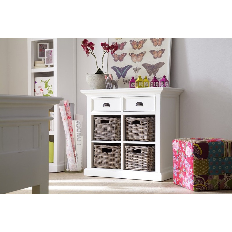 Modern Farmhouse White Medium Accent Cabinet With Baskets By Homeroots