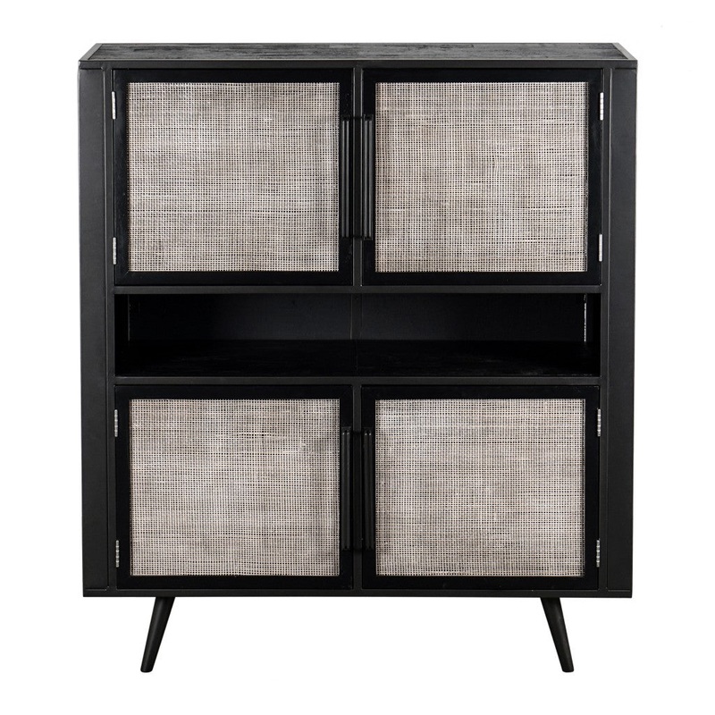 Modern Rustic Black Rattan Double Decker Accent Cabinet By Homeroots
