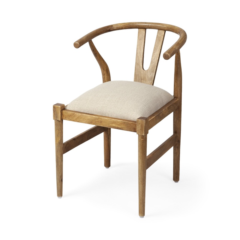 Natural Linen Seat With Light Brown Wooden Frame Dining Chair By Homeroots