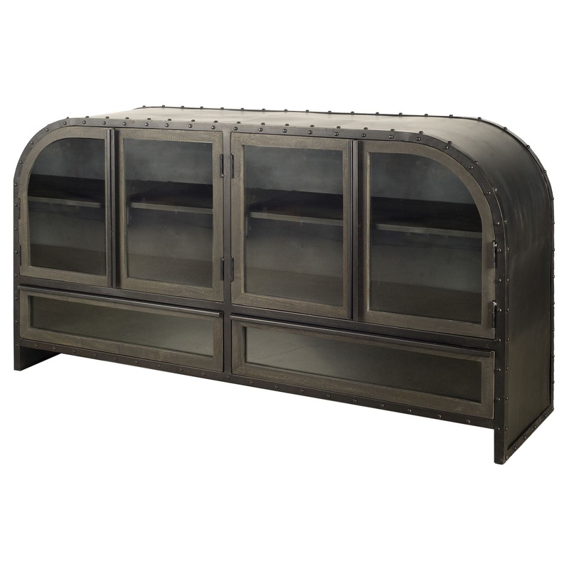 Rounded Edge Dark Brown Mango Wood Finish Sideboard With 2 Cabinets And 2 Drawers By Homeroots
