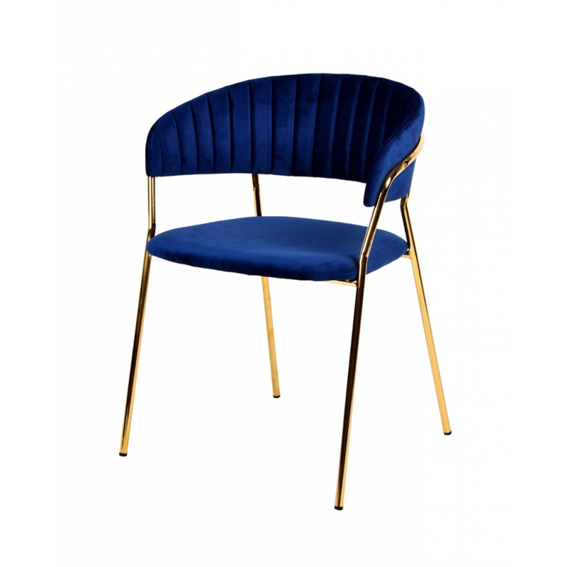 Set Of 2 Curved Chic Blue And Gold Velour Dining Chairs By Homeroots