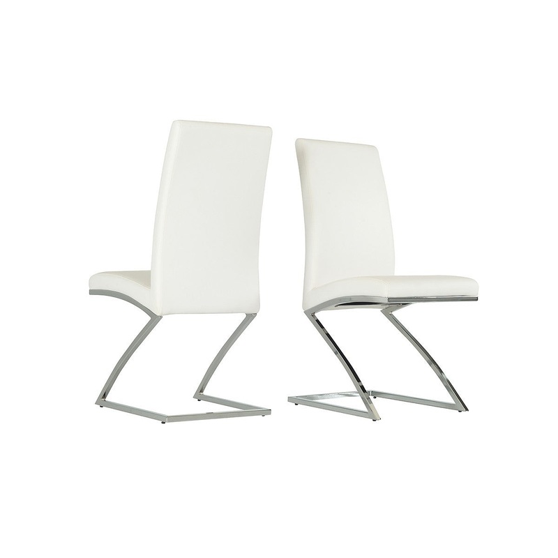 Set Of 2 Modern White Faux Leather And Chrome Dining Chairs By Homeroots