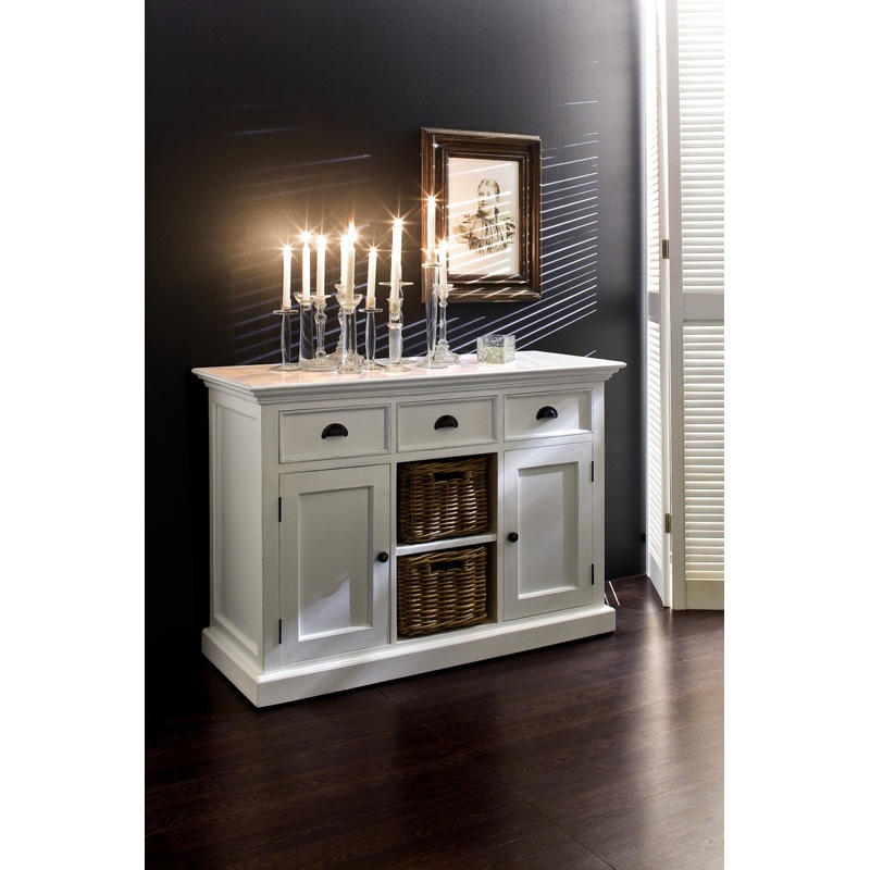 White Modern Farmhouse Large Accent Cabinet With Baskets By Homeroots