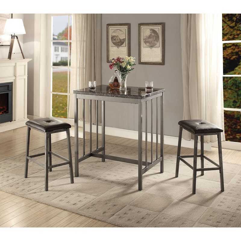 3 Piece Counter Height Set In Faux Marble Gray And Black By Homeroots