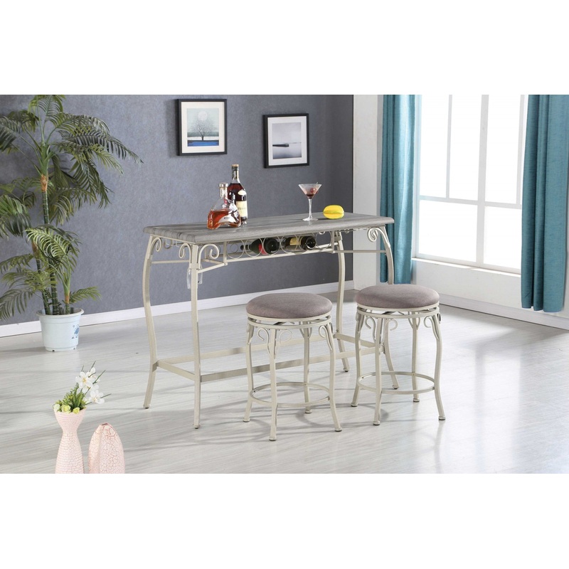 3 Piece Wooden Counter Height Set Gray Oak Fabric By Homeroots