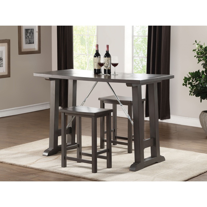 3 Piece Wooden Counter Height Set In Gray Oak Chrome By Homeroots