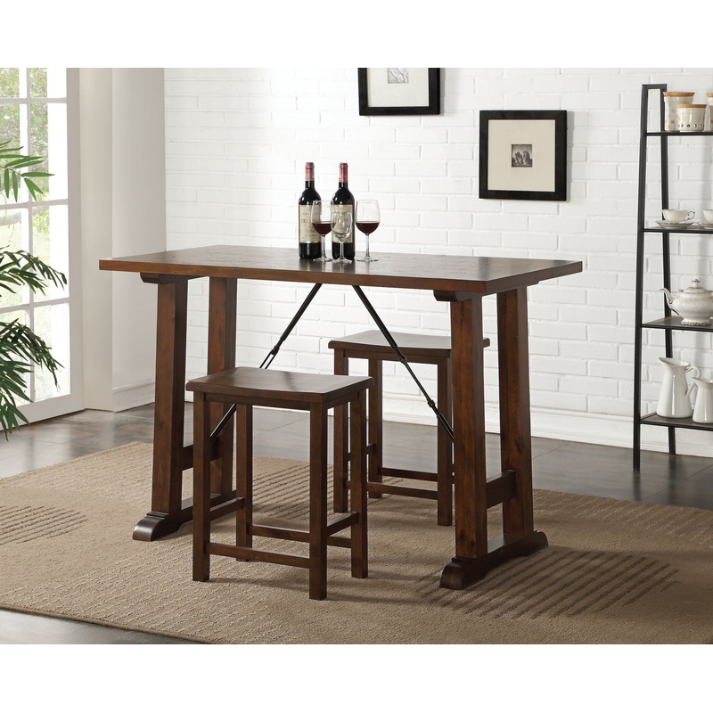 3 Piece Wooden Counter Height Set In Walnut And Black By Homeroots