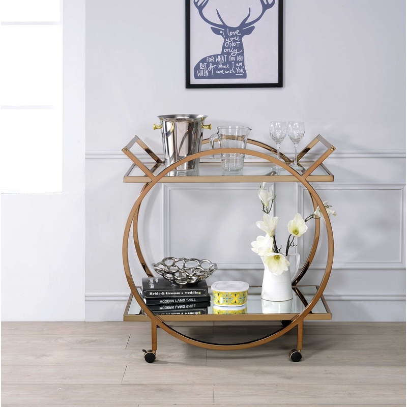 33' X 19' X 35' Champagne Metal Tube Serving Cart By Homeroots