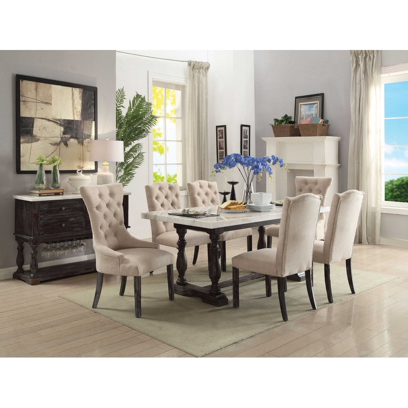 Beige Linen Upholstery And Weathered Espresso Wood Side Chair Set Of 2 By Homeroots