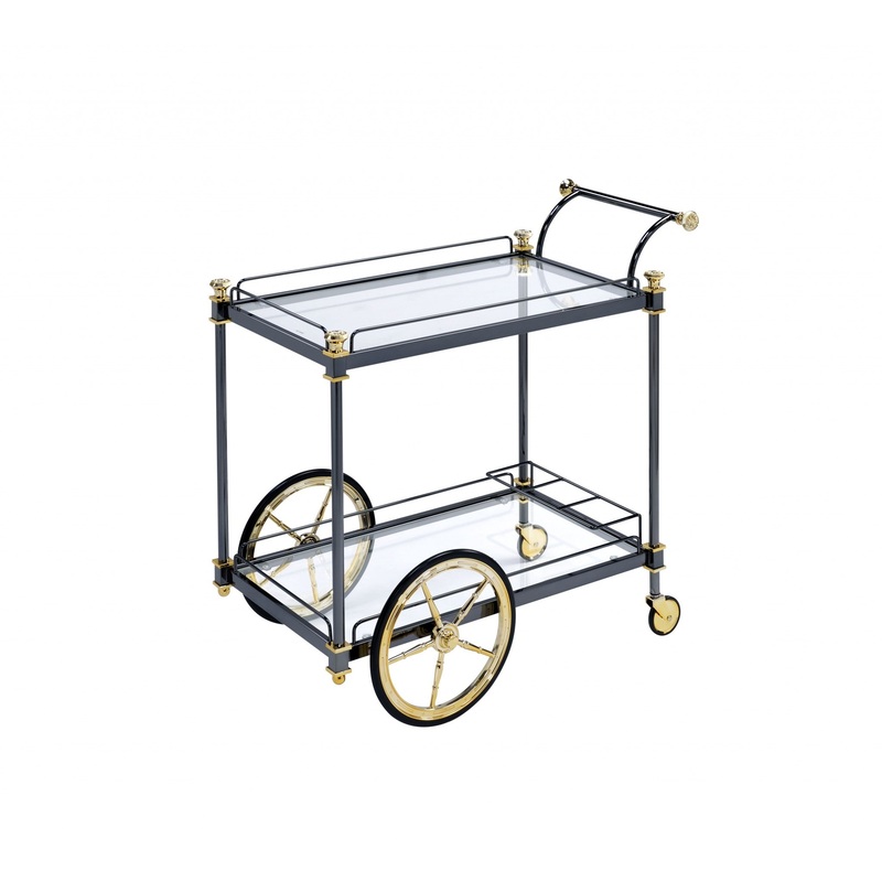 Black Gold Clear Glass Metal Casters Serving Cart By Homeroots