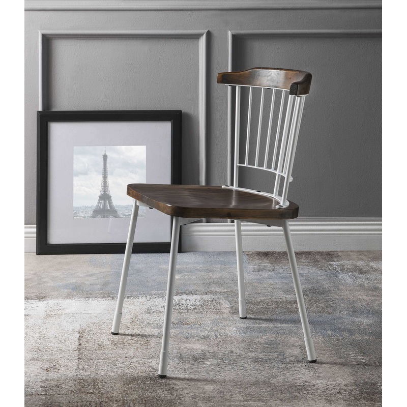 Brown Oak Wood And Black Metal Base Side Chair - Set Of 2 By Homeroots