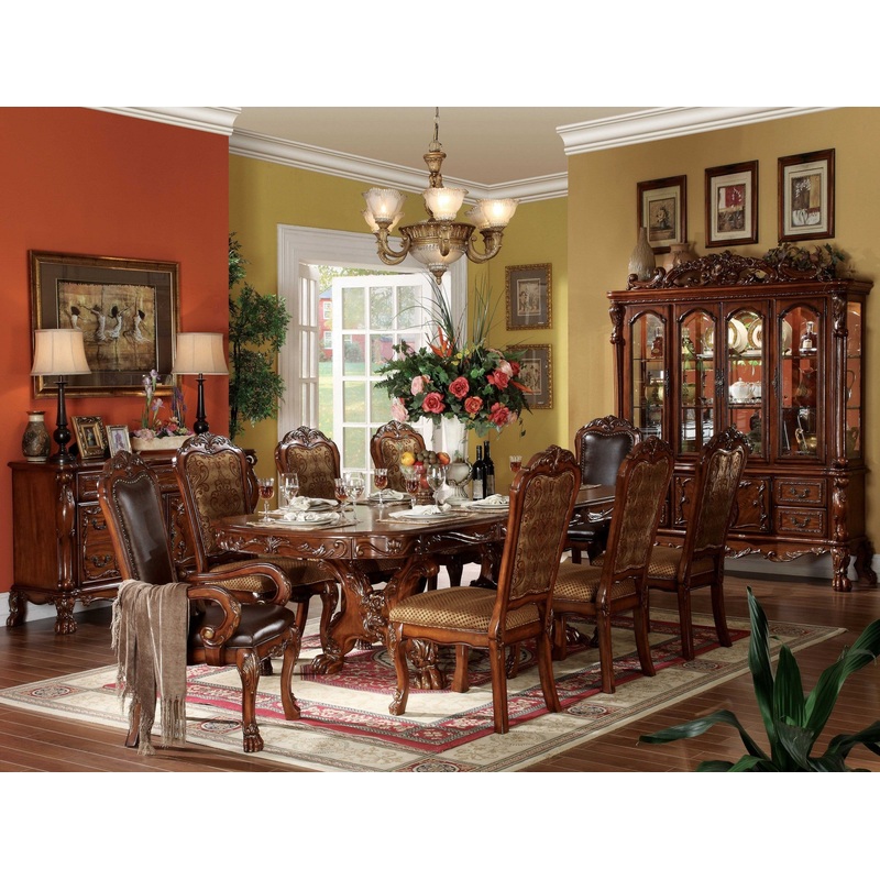 Cherry Oak Wood Poly Resin Dining Table With Trestle Pedestal By Homeroots