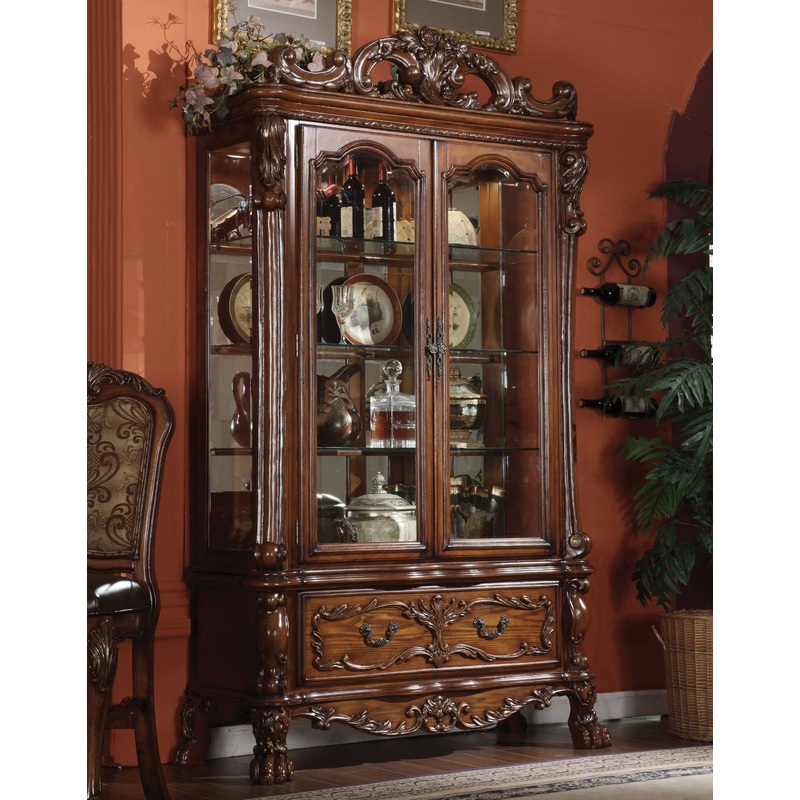 Cherry Oak Wood Poly Resin Glass Curio Cabinet By Homeroots
