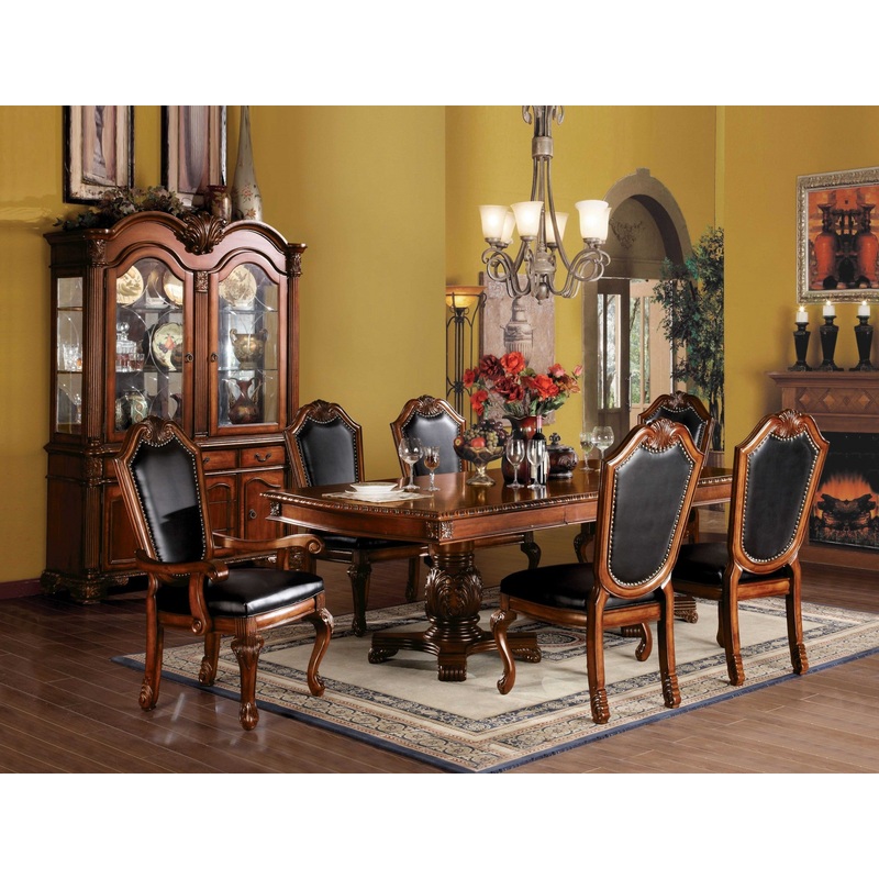 Cherry Wood Poly Resin Dining Table Wdouble Pedestal By Homeroots