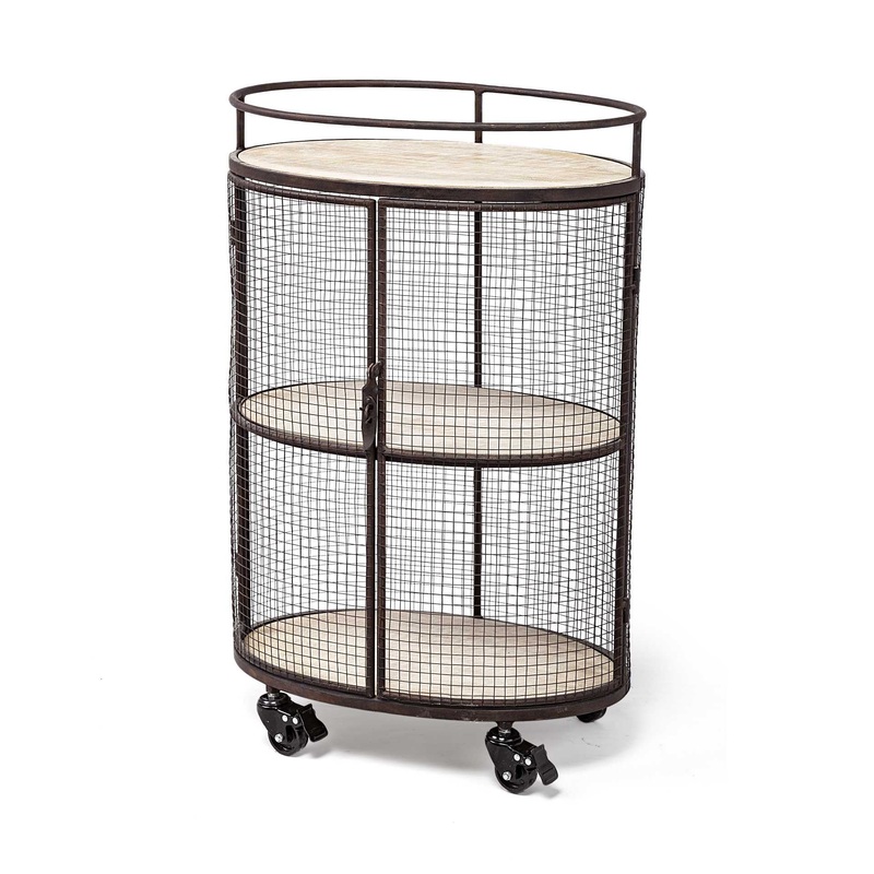 Cylindrical Matte Black Metal Bar Cart By Homeroots