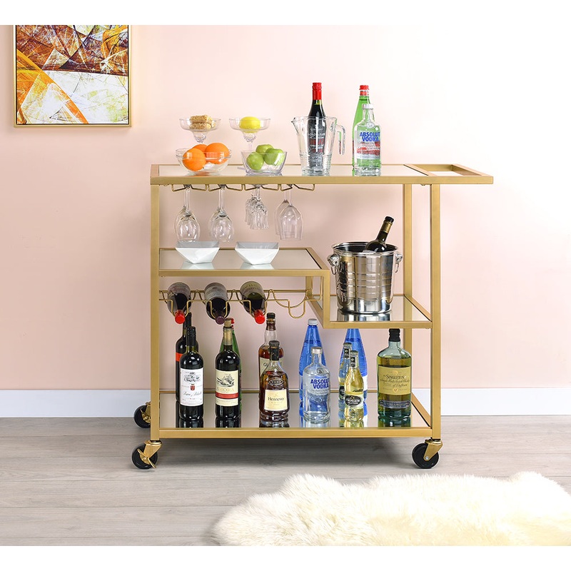Gold And Clear Glass Serving Cart By Homeroots - 319143