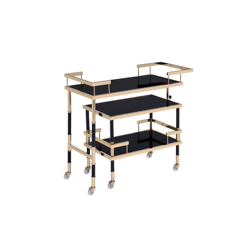 Gold Black Smoky Glass Metal Casters Serving Cart By Homeroots