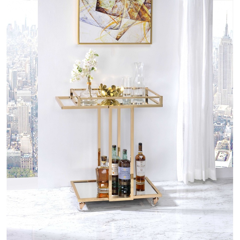 Gold Metal Mirror Casters Serving Cart By Homeroots