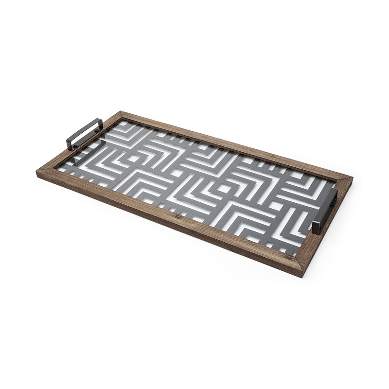 Grey Metal Glasss Top With Maze Like Pattern Tray By Homeroots