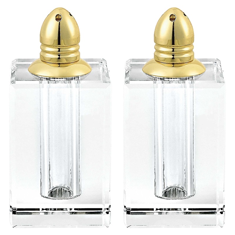 Handcrafted Optical Crystal And Gold Large Size Salt And Pepper Shakers By Homeroots