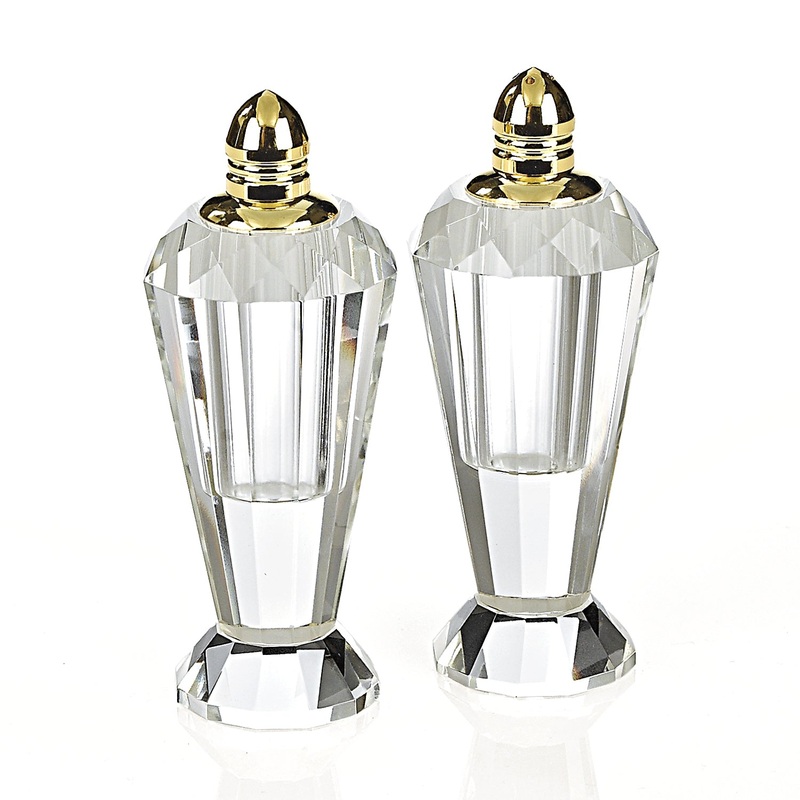 Handcrafted Optical Crystal And Gold Pair Of Salt And Pepper Shakers By Homeroots