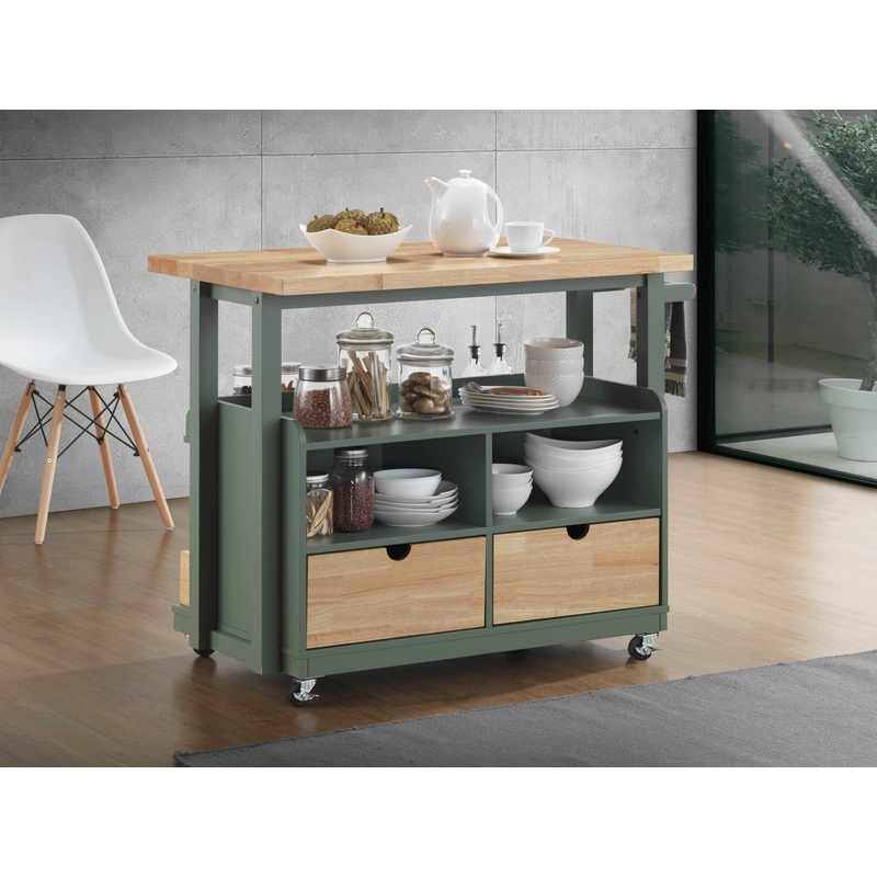 Natural Green Wood Casters Kitchen Cart By Homeroots