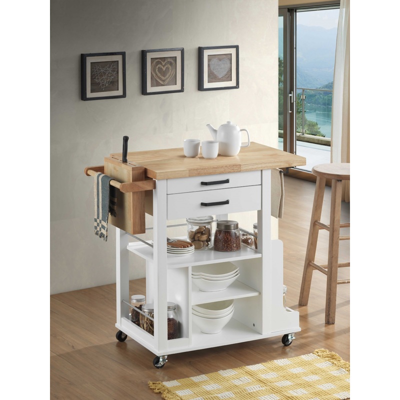 Natural White Wood Casters Kitchen Cart By Homeroots