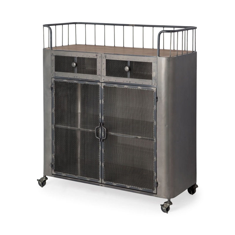 Rustic Metal Industrial Style Rolling Bar Cart By Homeroots