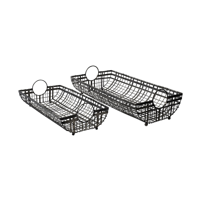 Set Of 2 Gray Metal With Circle Handle Trays By Homeroots