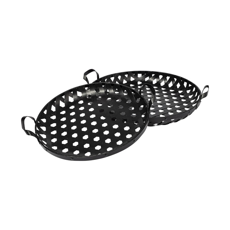 Set Of 2 Matte Black Metal With Interweaved Bottom Trays By Homeroots