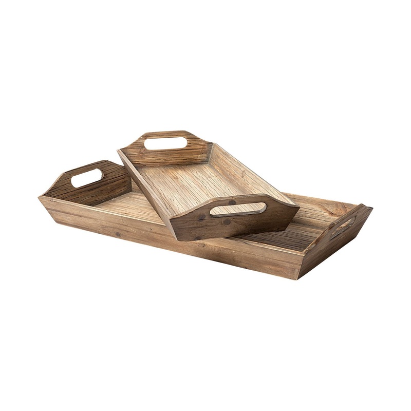 Set Of 2 Natural Brown Wood With Grains And Knots Highlight Trays By Homeroots