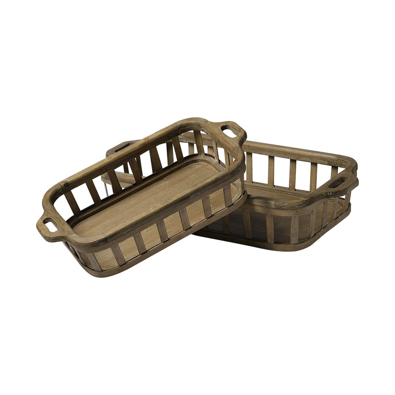 Set Of 2 Natural Finish Wood Nesting Trays By Homeroots